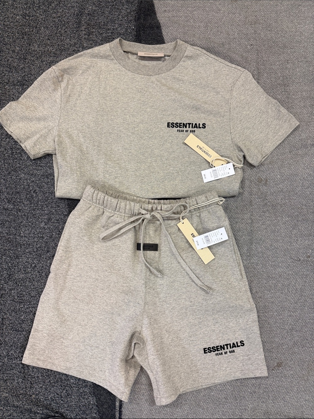 Essentials Light Gray Logo Tee & Drawstring Shorts Set